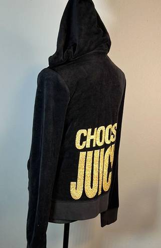 Juicy Couture Y2K  Black VELOUR Jacket CHOOSE JUICY GOLD BLING Sz L