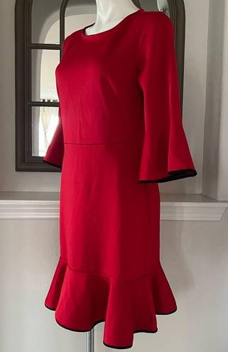 Krass&co NY &  Stretch Red Bell-Sleeve Dress w/Black Trim, Size M