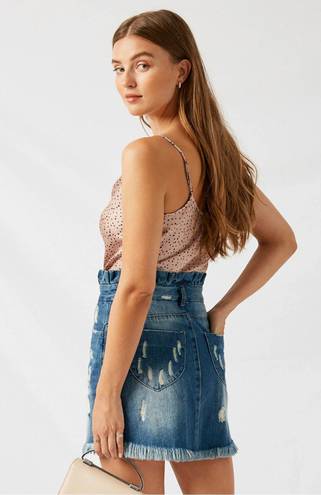 Nana Macs  Ruffle Waist Distressed Denim Skirt