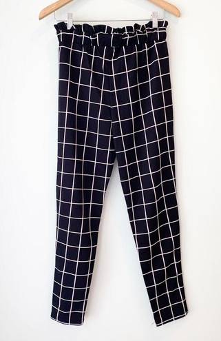 Zaful NWT Stretch Window Pane Print Tapered Slim Ruffle Waist Pants M/6 NEW