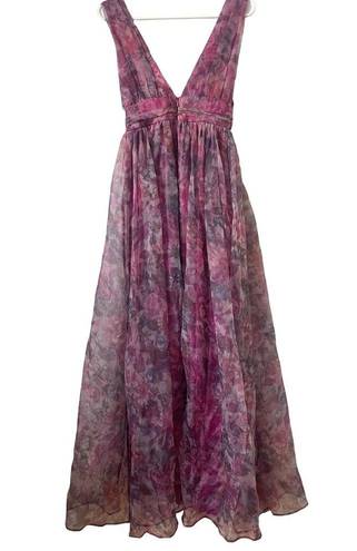 Lulus Lulu’s Garden Romance Magenta Floral Print Organza Maxi Dress Pink Purple XS