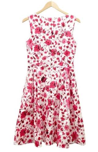 Oscar de la Renta  Pink & White Floral Stretch Cotton A-Line Dress Women’s Size 6