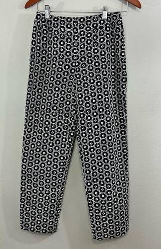 Talbots  Black & White Floral Embroidered Silk Blend Cropped Ankle Pants Sz 2 P