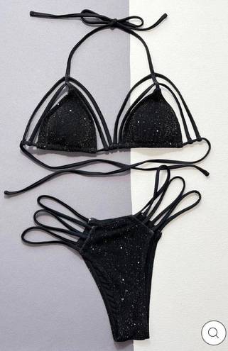 Amiclub Black Sparkly Strappy Cheeky Sexy Two Piece Swimsuit Bikini