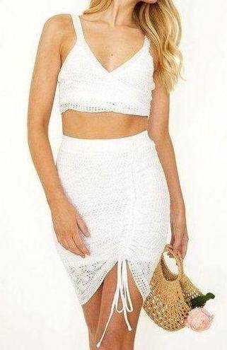 Only One And  White Crop Top and Skirt Crochet Set