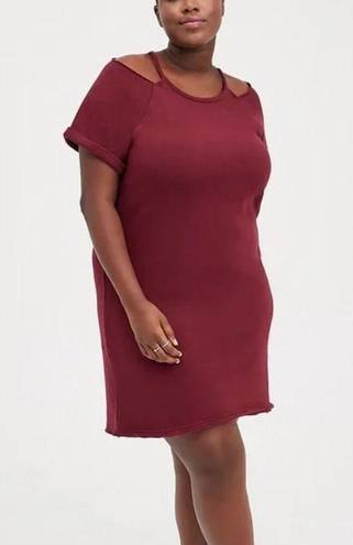 Torrid  Plus Size Maroon Cozy Mini Fleece Cold Shoulder Dress