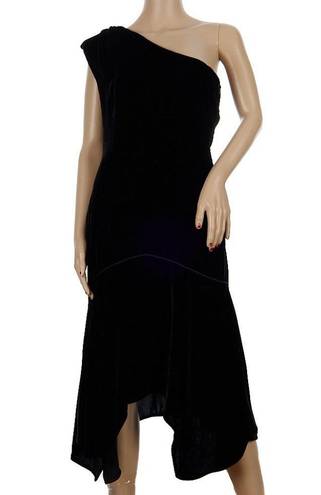 Natori Josie  Black Silk Blend Velvet One Shoulder Dress Size 6 NWT $695