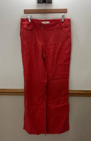 Loft NWT  100% Linen Flare Wide Leg Pants Coral Pink Size 6