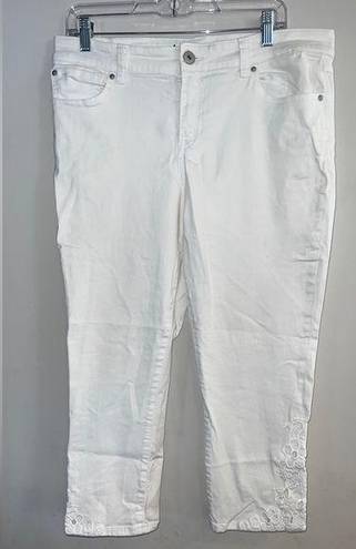 INC  DENIM Women’s White Embroidered Detail Straight Leg Cropped Jeans Size 12