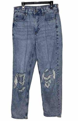 American Eagle  Jeans Women  Blue Mom Straight Jean High Rise Denim Ripped Size 8