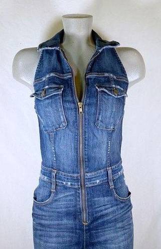 GUESS Blue Stretch Denim Zip Tapered Sleeveless Jumpsuit~4~