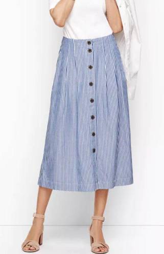 Talbots  Stripe Button Front Pleated Midi Skirt Size 12 NWT $99