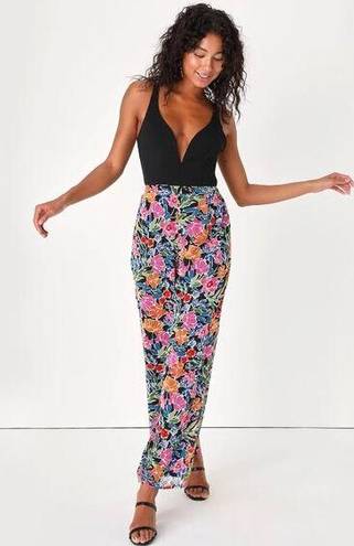 Lulus  Flourishing Beauty Black Floral Print Wide-Leg Pants