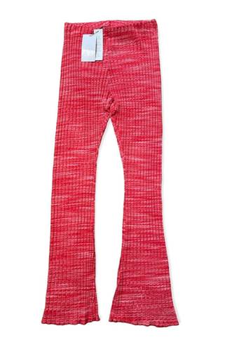 ZARA Pink Knit High Rise Ribbed Flare Elastic Waist Pants Size Large NWT