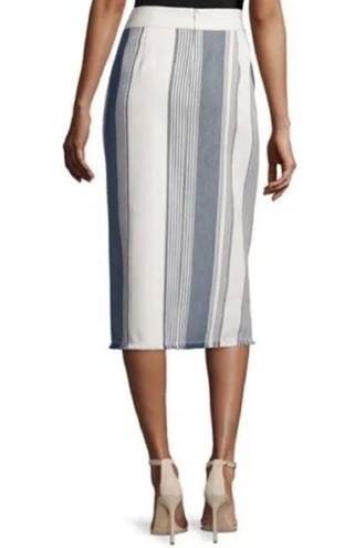 Lafayette 148  Adelina Striped Pencil Skirt Fringe Hem Midi Cotton Blend Size 4