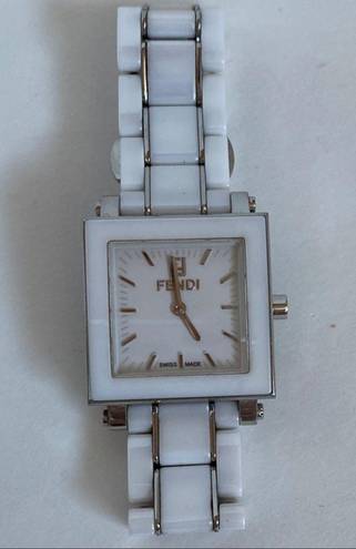 Fendi  Square Ceramic White Watch, Stainless Steel