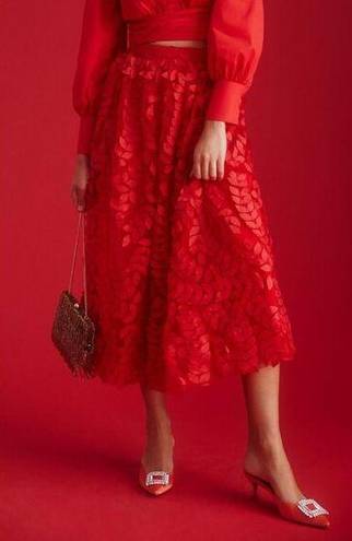 Sunday in Brooklyn NWT Anthropologie  Red Vine Dimensional Petal Midi Skirt M