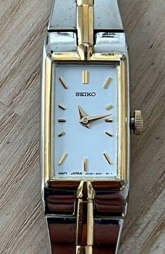 Seiko  Luxury Vintage Ladies Watch Two-Tone Bracelet White Rectangular Dial