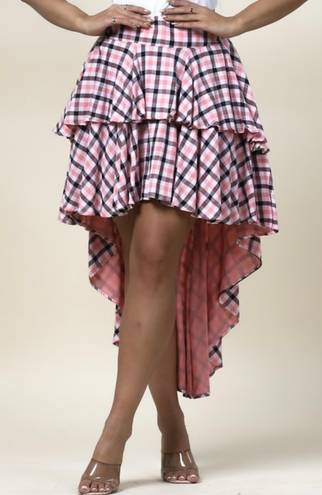 Coral Plaid High Low Skirt Pink