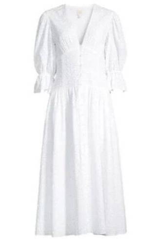 Rebecca Taylor NWT La Vie  Leaf Embroidered in Milk White Button Front Dress M