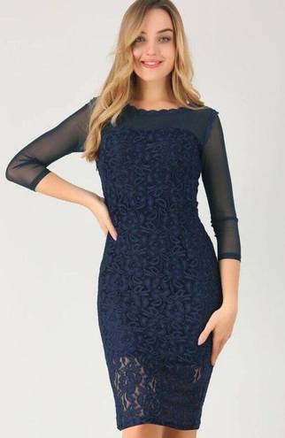 Allegra K   Dress Mesh Sheer Long Sleeve Stretch Knit Floral Lace Bodycon Large