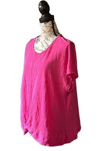 Rachel Zoe Rachel Ray Hot Pink Cap Sleeve Boxy Knot Hem Pullover Barbie Linen Tee Shirt 1X