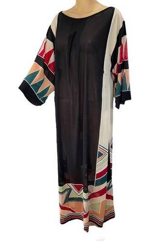 Gottex  Vintage 70s Sheer Hippie Geometric Psychedelic Bell Sleeve Luxury Dress