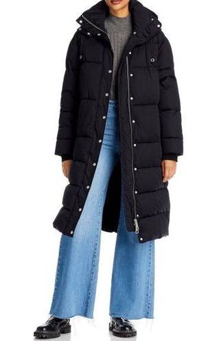 AQUA  Puffer Trench Coat, Hooded Quilted Jacket in Black, Size M New w/Tag $298