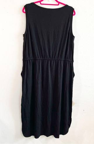 Eileen Fisher  Dress Black Roundneck Drawstring Waist Jersey Dress Sz L NWT