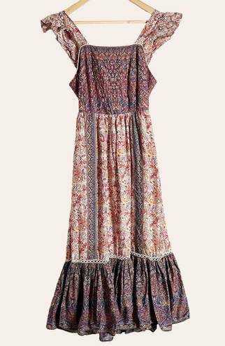 Haute Hippie  Paisley Mixed Print Square Neck Flutter Sleeve Maxi Dress Size 4