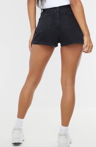 Pretty Little Thing Washed Black Seam Denim Shorts