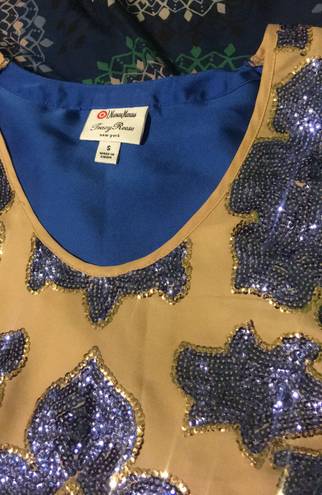 Tracy Reese for Neiman Marcus /Target Blue Ecru Sequined Blouse Top $79.99 EUC S