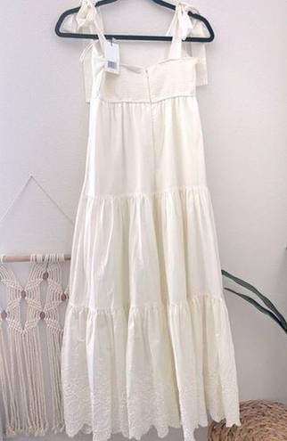 Jason Wu  maxi dress ivory White Babydoll Tiered lacy hem Tie Shoulders sundress