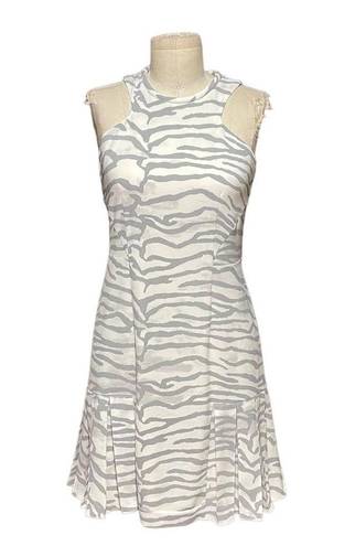 Rebecca Taylor  Gray White Zebra Print Pleated Flounce Hem Mini Dress Size 2