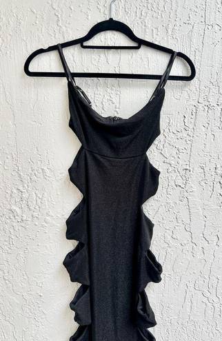 RUNAWAY THE LABEL  Metallic Cut Out Side Maxi Bodycon Dress Black Women's US 2