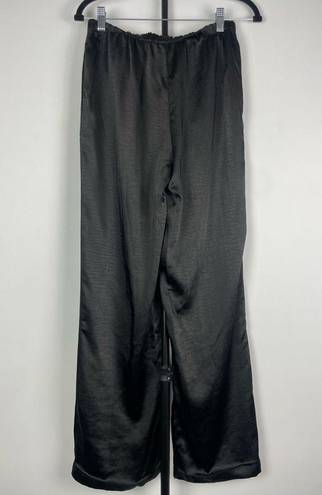 Oak + Fort  Black Satin Flowy Wide Leg Pull On Elastic Waist Pants