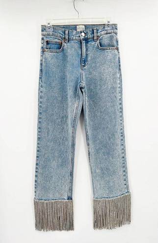 Alice + Olivia  Amazing Boyfriend Rhinestone Fringe Straight High Rise Jeans 25