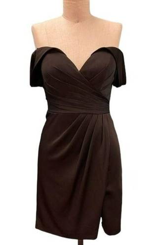 Faviana  Off-the-Shoulder Plunging Cocktail Mini Dress Black Size 6  NWT