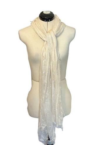 Edge Sheer Cream Scarf with Raw  Hem and Silver Threads