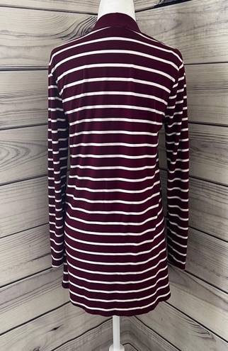 Zenana Outfitters Burgundy & White Striped Long Cardigan