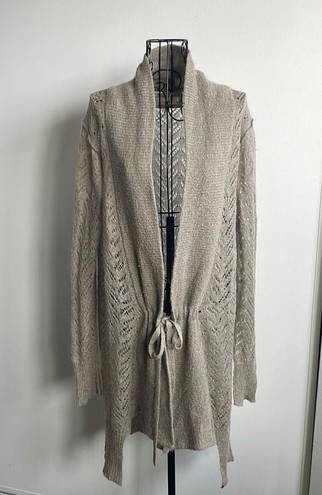 All Saints Grey Pointelle Wool Blend Tie Front Cardigan