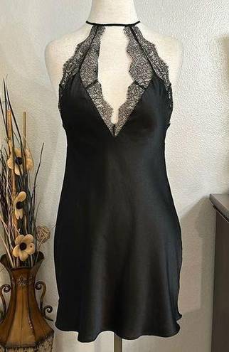 Victoria's Secret Victoria’s Secret Black Satin And Lace Deep V Back Slip Size Small