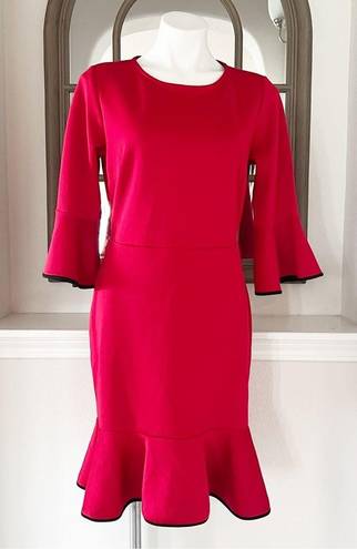 Krass&co NY &  Stretch Red Bell-Sleeve Dress w/Black Trim, Size M