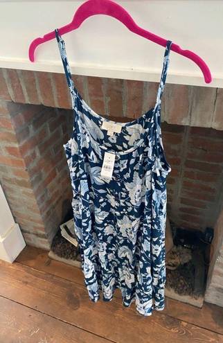 Loft NWT  Y2K Speghetti Strap Shift Floral Blue Dress Early 90’s Style vibe Large