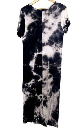 Caution to the Wind  Black Tie Dye Casual MIDI T-Shirt Dress Large