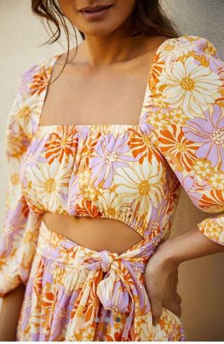 l*space L  Rosita Cutout Swimsuit Coverup Mini Dress Wavy Daisy Floral Medium $180