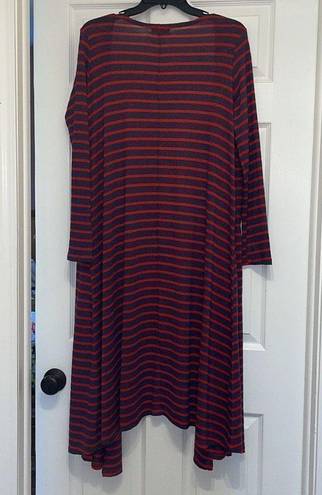 LuLaRoe  Red & Blue Striped Sarah Duster Open Cardigan