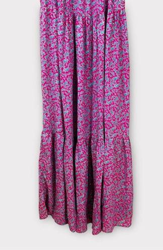 Sabina Musayev Truly Metallic Maxi Dress Pink Blue Floral Lace Up Back Size XS