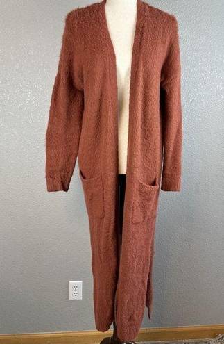 Jessica Simpson  Womens Duster Sweater M Medium Fuzzy Terracotta Brown Pockets