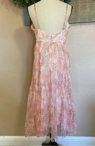 Lulus NWOT  Finest Endeavor Blush Pink Floral Pleated Bustier Midi Dress